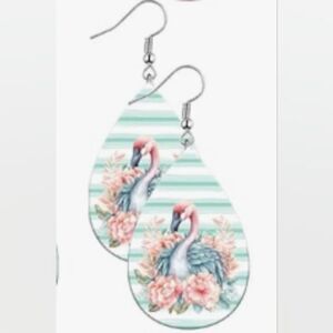Flamingo‎ teardrop earrings wooden new e17